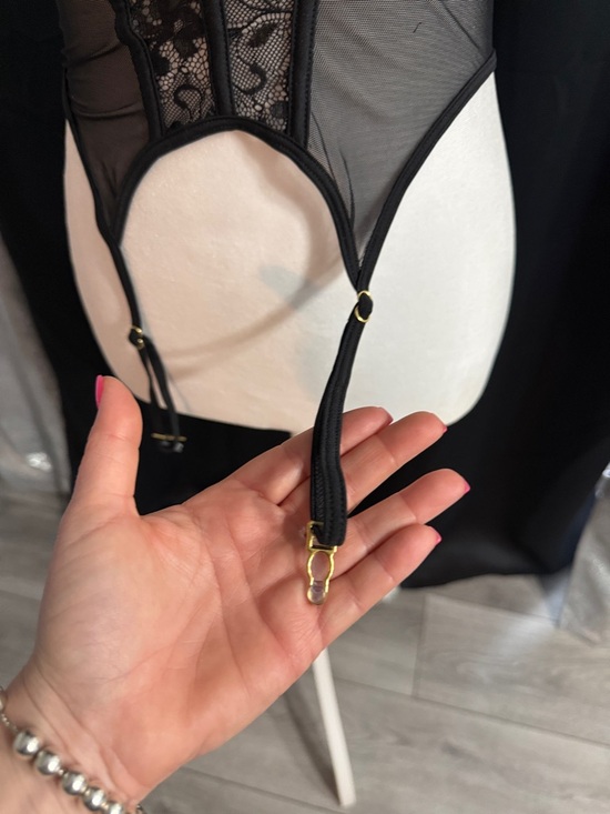 NWT Mapale Sheer Black Lace Underwire Corset with Garter Straps - Picture 3 of 6